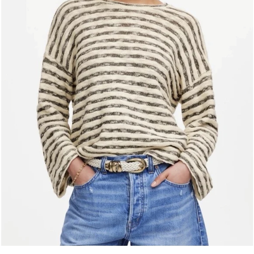 Madewell Beige and Black Striped Knit Top
